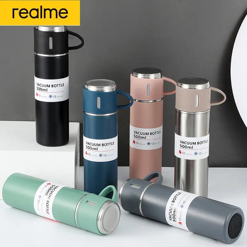 

realme Thermos Water Bottle Straight Body Vacuum Outdoor Sports Cold Cups Thermos Cup Ring Tea Stainless Steel Water Bottle