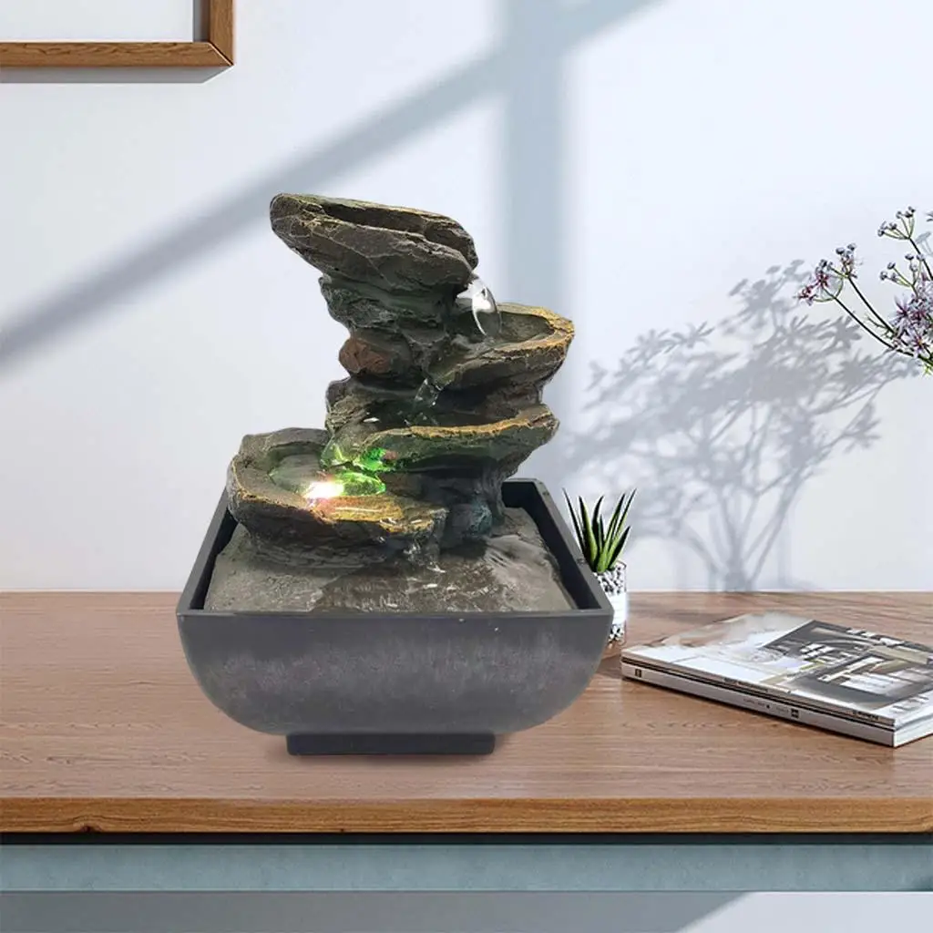 3-Tier Desktop Water Fountain Decor W/LED Plug Type US Decorative Accent Soothing Relaxation Indoor Outdoor for Home Office water fountain