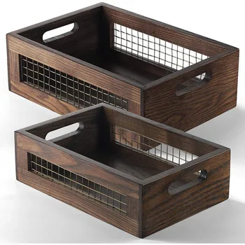 2pcs Solid Wood Storage Crates – Kitchen, Fruits & Vegetables Organizer 1