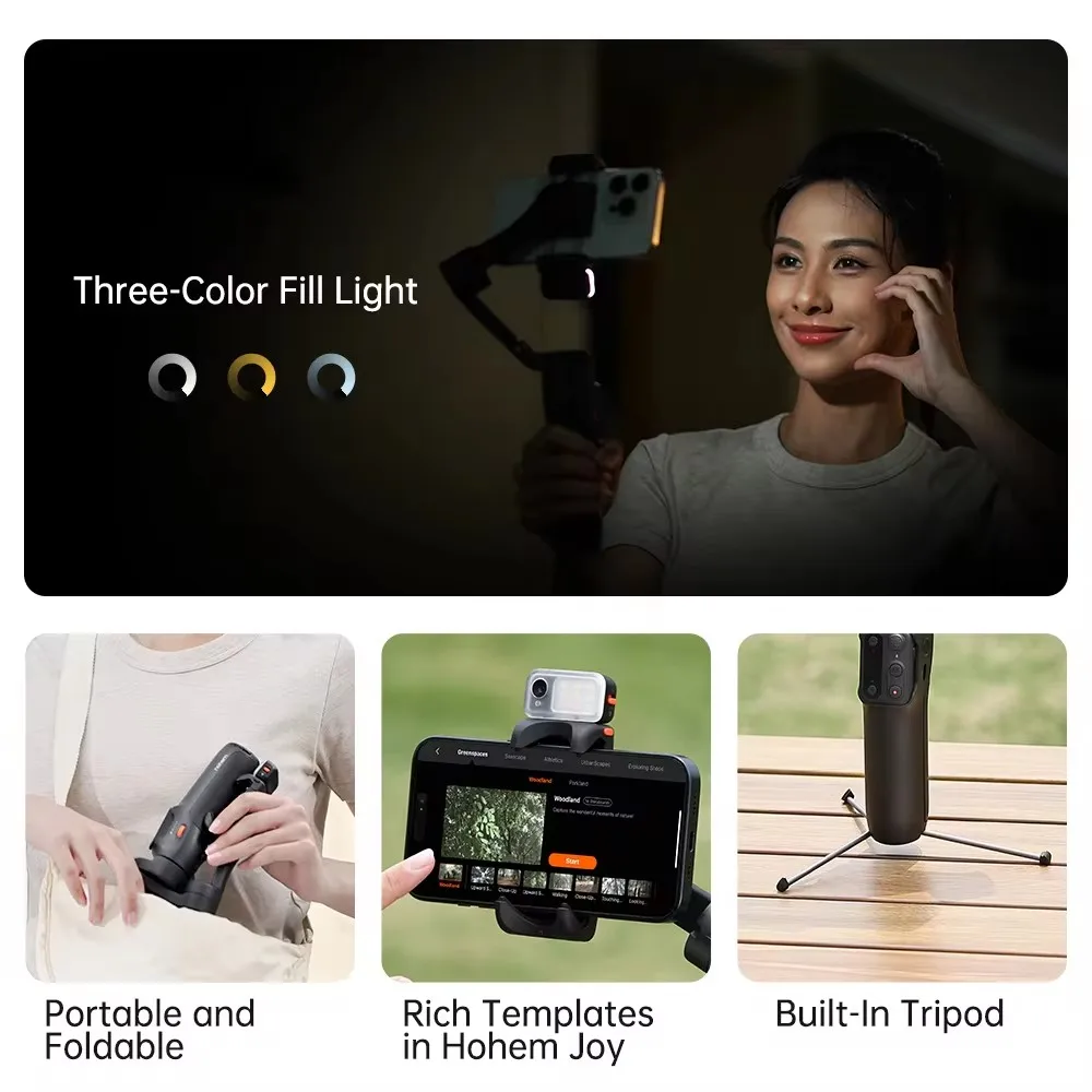 Hohem iSteady V3 Smartphone Stabilizer Ai Face Tracking 3-Axis Phone Gimbal Built-in Selfie Stick Portable for iPhone15/Samsung 5