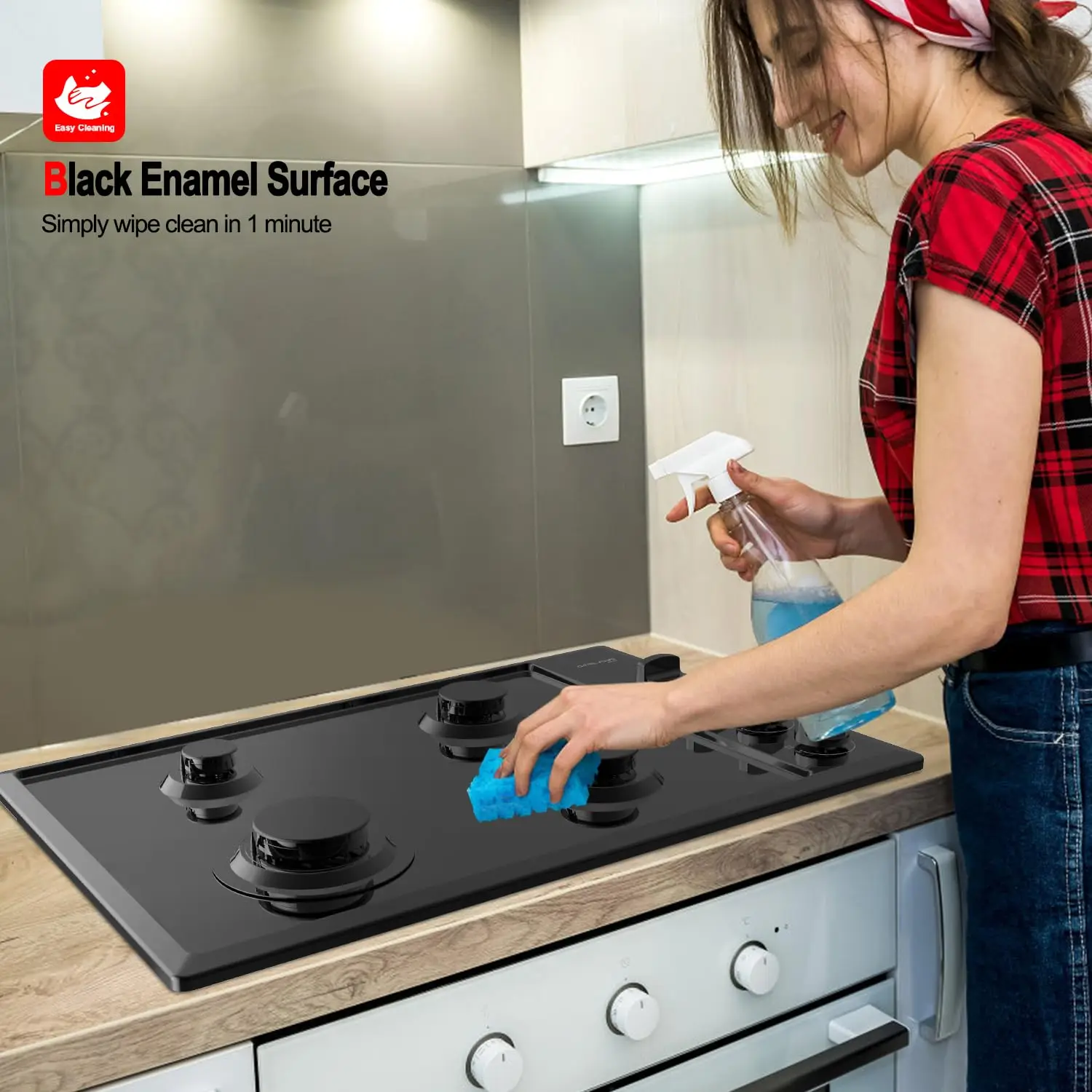 30 Inch Black, GASLAND PRO GH2304ES 4 Italy Sabaf Sealed Burner Gas Stovetop, 3.9 ft Cord Plug, Heavy Duty Cast Iron Grates 5