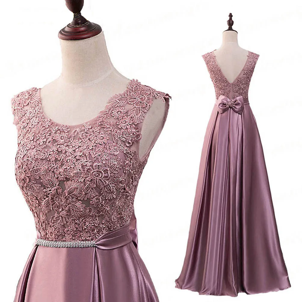 S308c40dd3611430c94551f42b5f45b32S Draped Elegant Temperament Prom Vestidos O-Neck Sleeveless Lace V-Back Evening Dresses Bow Slim Waist Long Wedding Party Dress Mallzona