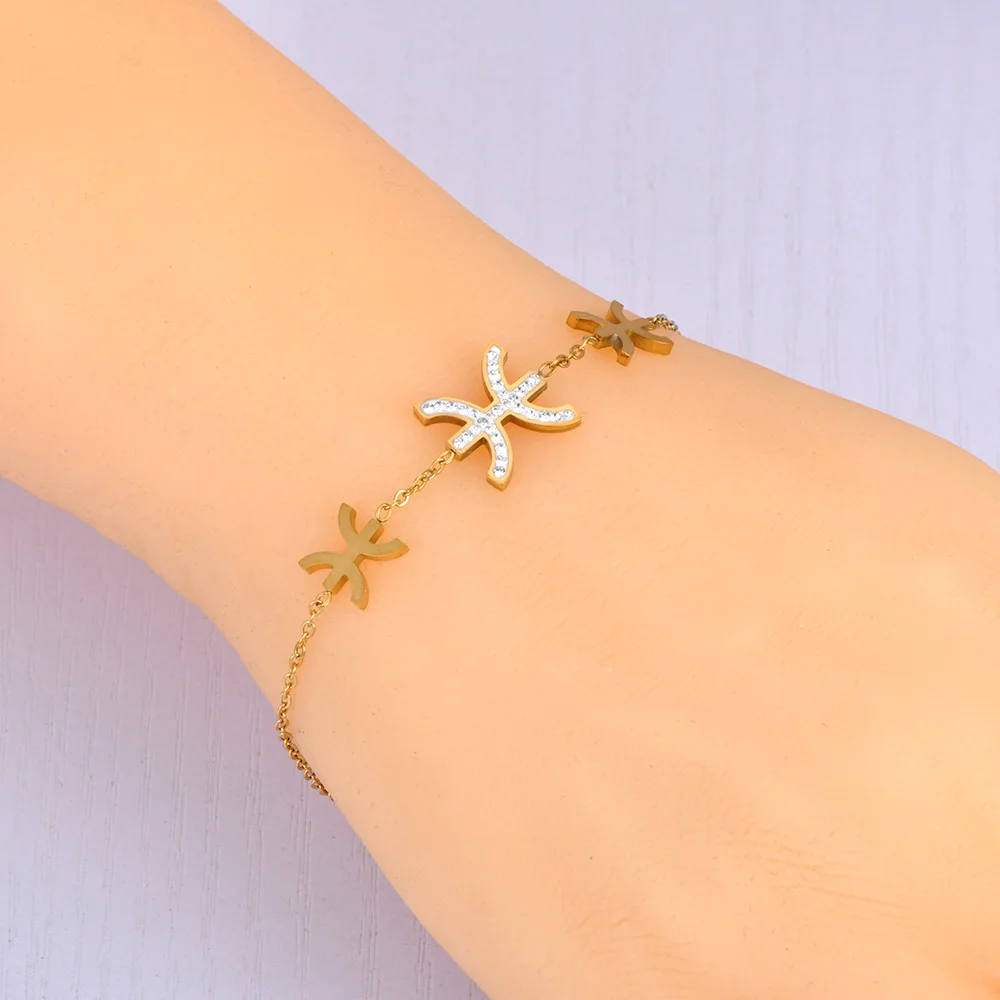 JeeMango Edelstahl-Armbänder mit geometrischem Strass-Charm für Damen, 14 Karat vergoldeter Schmuck, Bijoux-Accessoires, Pulseras B23054 – Detail 6