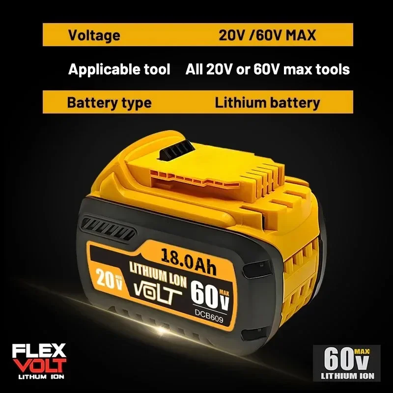 18000mAh Li-ion Battery For DeWalt 20V/60V MAX DCB205 DCB609 DCB547-XJ DCB200 DCB201 Flexvolt, power tool battery,rechargeable battery,battery replacement