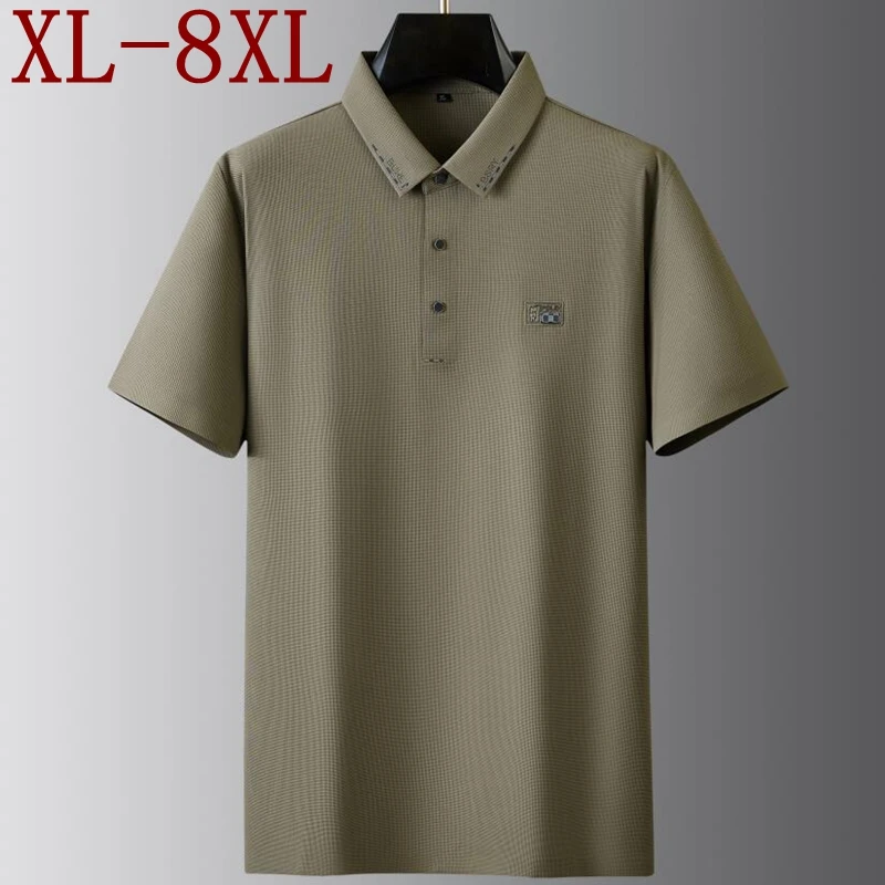 

8XL 7XL 6XL 2024 New Summer High End Ice Silk Breathable Polo Shirt Men Short Sleeve Lapel Mens Shirts Casual Loose Male Polos