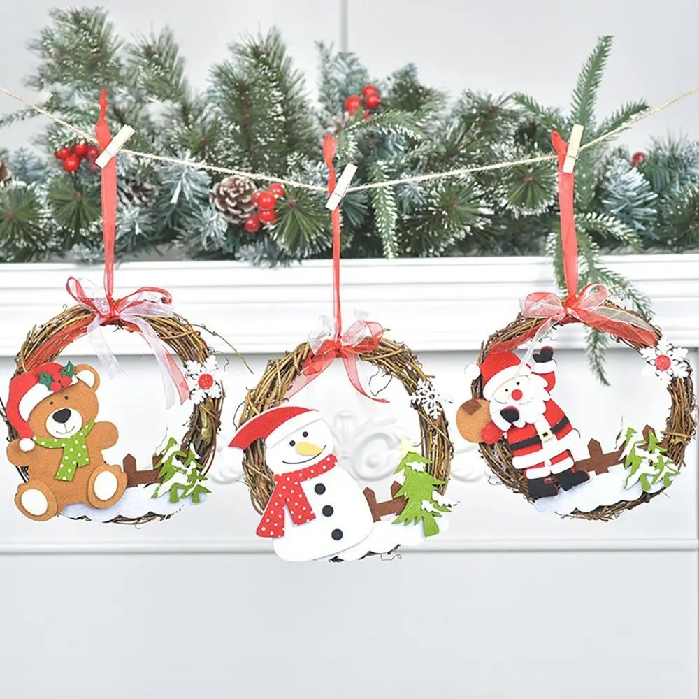 

Handmade Christmas Xmas Wreath Xmas Ornaments Snowman Cute Santa Hanging Ornaments Elk DIY Christmas Tree Accessories Backdrop