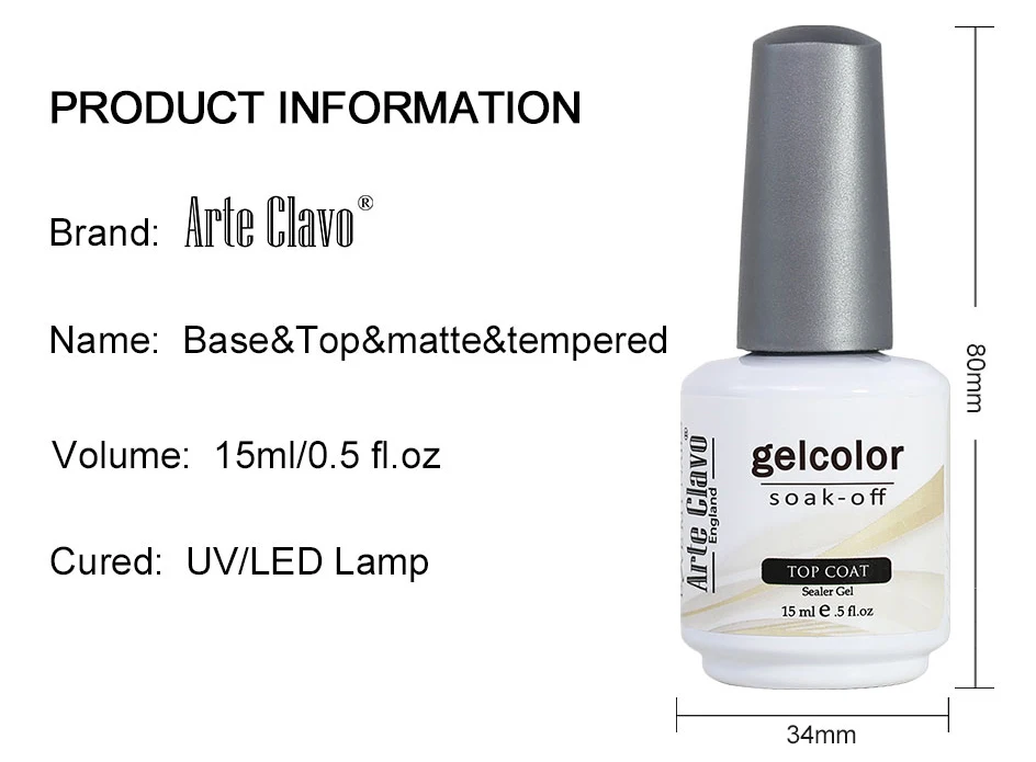 Description Picture 6 of itemArte Clavo 15ml Super Top Coat Gel Nail Polish Base Gel Matte Top Coat Semi-Permanent Varnish Soak Off Nail Art Functional Gel