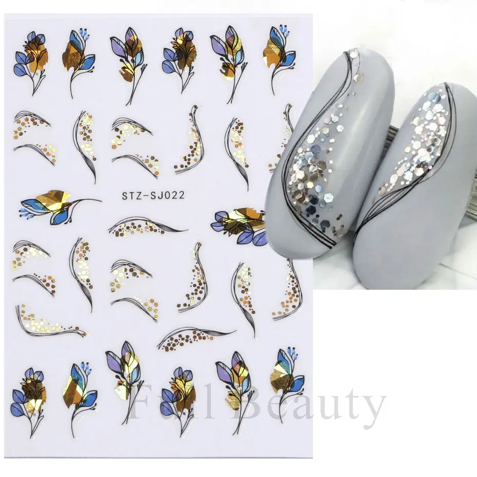 Nail Stickers Nail Art Decoration Nail Decals Geometric Lines Laser Gold Bronzing Slider Design Abstract Fun Y2K Metallic Nail Foils Decoration