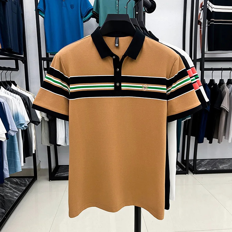 Light luxury letter embroidery polo shirt fashion brand men short sleeve T-shirt new stripe comfort summer breathable casual top 18 S308ca1868f974a399c769fb8e1b7f8c05