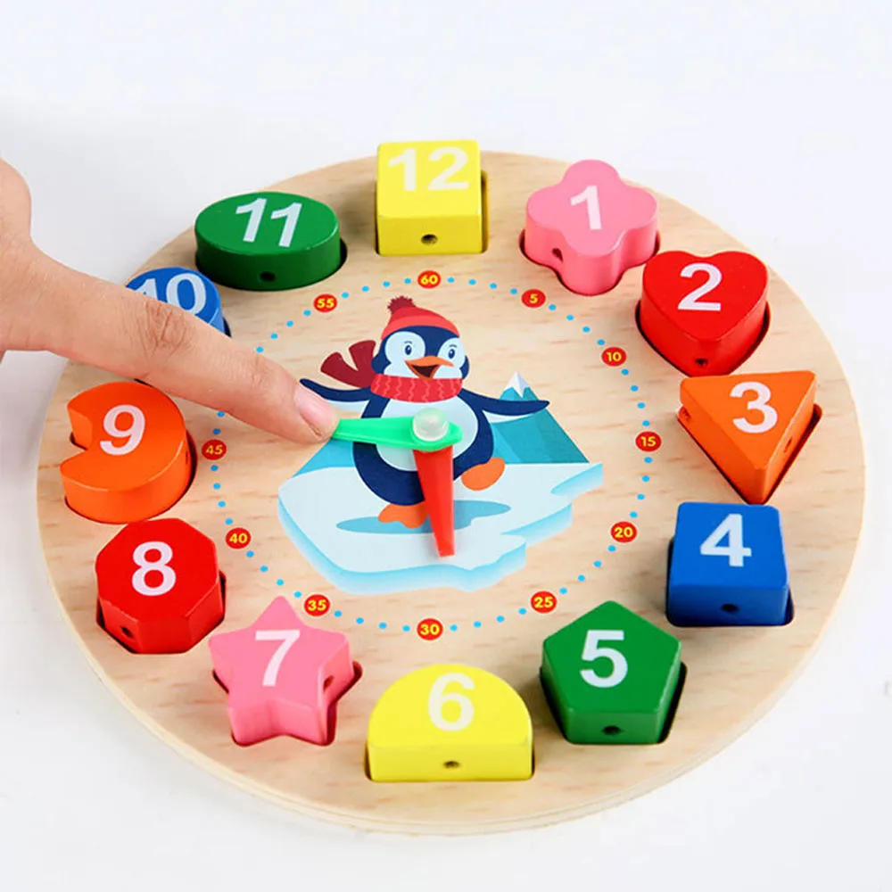Montessori wooden digital clock baby toy gift puzzle three-dimensional puzzle shape matching game for children 5