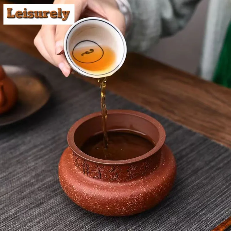 430ml Boutique Yixing Purple Clay Tea Washing Basin Handmade Raw Ore Coarse Sand Clay Tea Residue Barrel Jianshui Ceremony
