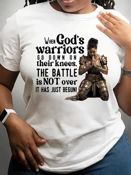 When God's Warriors Go Down On Their Knees Women's Tee - Inspirational Christian Graphic, Casual White Top 1
