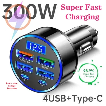 300W 6 Ports Car Charger Fast Charging PD/QC/SCP/FCP/AFC/PSS Car Cigarette Lighter Flash Charge with Digital Display 1