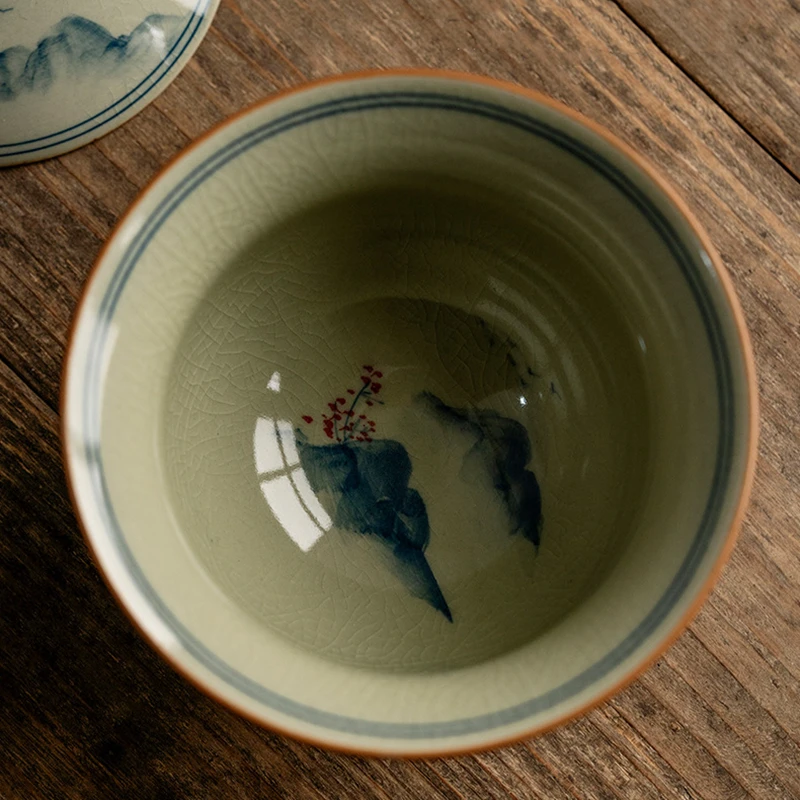 Hand Painted Ceramic Opening Landscape Gaiwan For Tea Tureen Teaware Cup Chinese Tea Bowls Vintage Chawan Ceramony Set