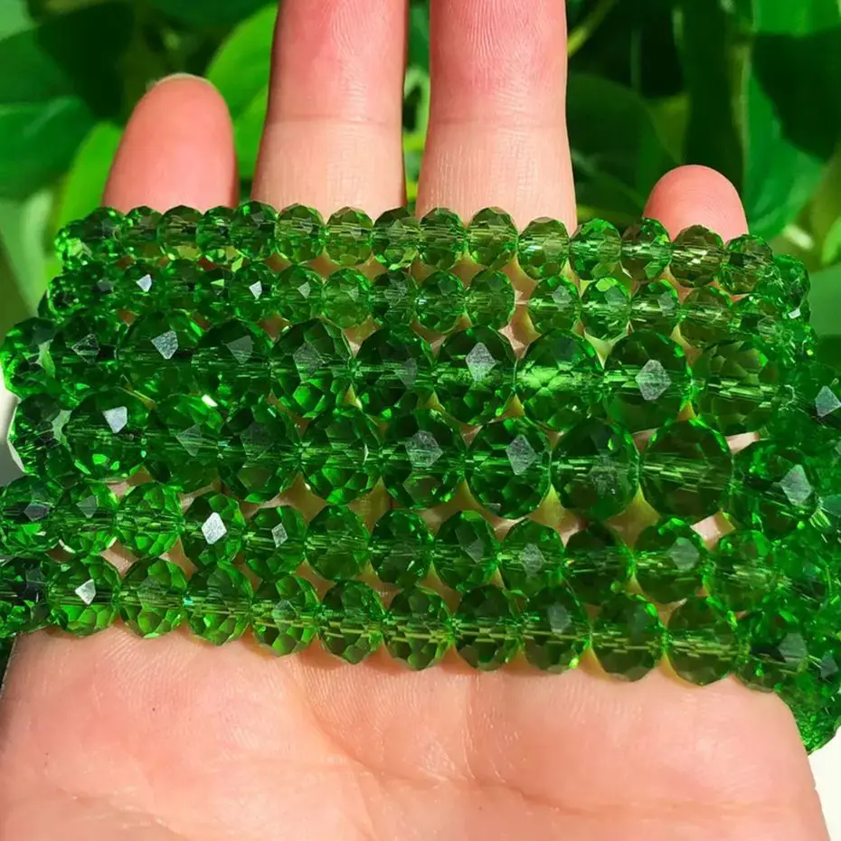 Grânulo De Vidro De Cristal Facetado Verde Claro, Espaçador Solto, Rondelle Beads para Fazer Jóias, Pulseira DIY, Atacado, 4mm, 6mm, 8mm, 10mm, 12mm