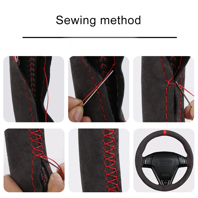 Coprivolante per auto universale in pelle scamosciata artificiale 38 cm Coprivolante fai-da-te Accessori auto Nero morbido resistente all'usura - Image 6