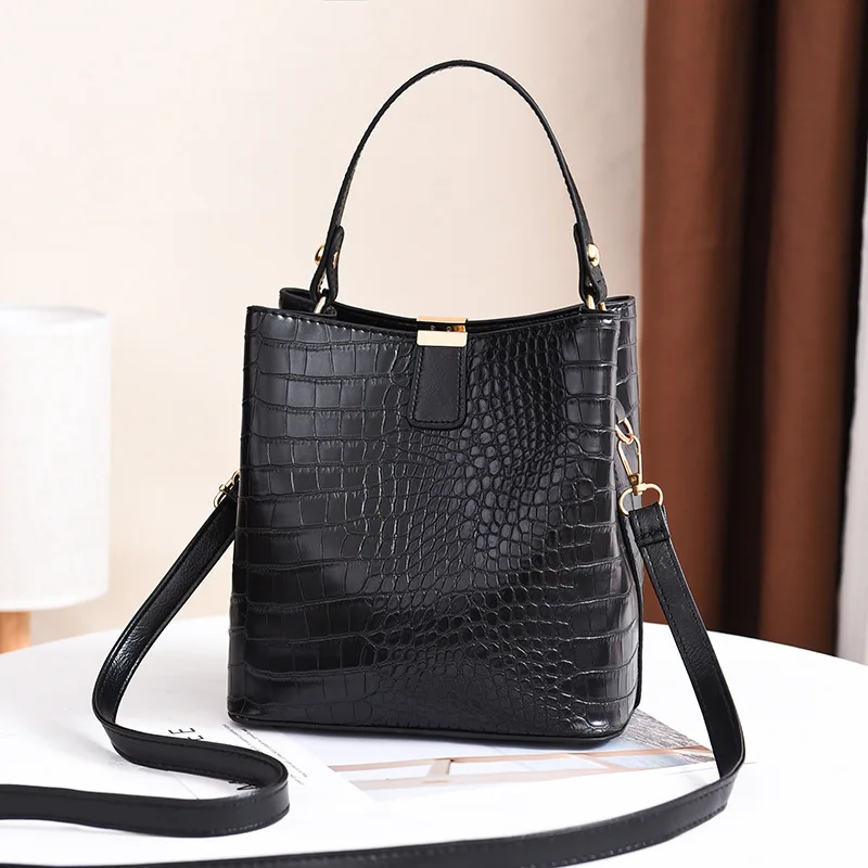 Vintage Stone Pattern Bucket Tote Bag Classic Leather Shoulder Crossbody Bag for Women's Handbag & Purse Suitable for Daily Use