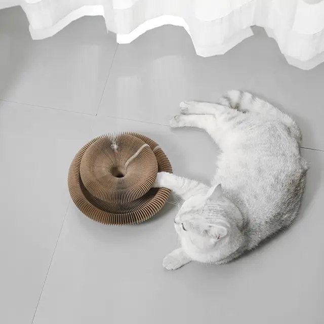 Magic Organ Cat Scratching Board Interactive Cat Toy with Ball Scalable Round Corrugated Cat Scratcher Toy Kitten Game Supplies 4