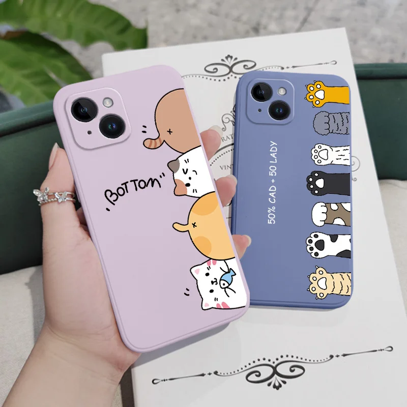 Cat Litter Phone Case For iPhone 15 14 13 12 11 Plus Pro Max Mini X XR XS SE2020 8 7 6 6S Plus Liquid Silicone Cover