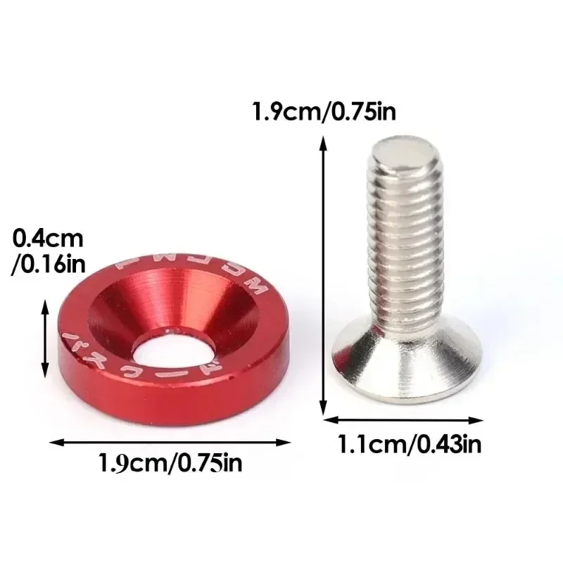 Lug Nuts Jdm Car Modification M6 Gasket Concave Screw 1.9cm Hexagonal Fasteners A Set Screw Fender Bumper Engine Aluminum 20pcs