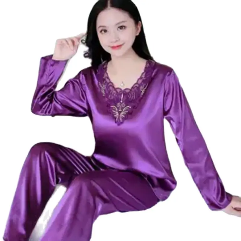 

Fashion Loose Imitation Silk Pajamas Women's Long-sleeved Trousers Korean Version Of Silk Pajamas Set Two-piece Home ServiceTide