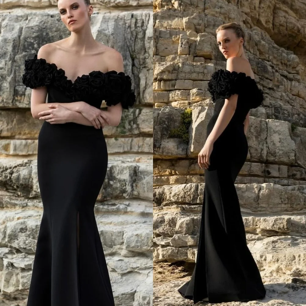 Evening  Sexy Casual  Jersey Flower Draped Pleat Celebrity Mermaid Off-the-shoulder Bespoke Occasion Gown Long Dresses