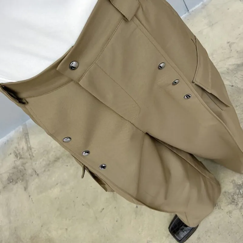 Men's Casual Wide Leg Trousers Korean Style New High Waist Metal Piece Pocket Decoration Fashionable Pants Plus Size S-XL