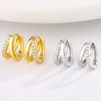Stainless Steel Gold Color Circle Hoop Earrings for Women Simple Cubic Zircon Double Ring Earring Cartilage Piercing Jewelry