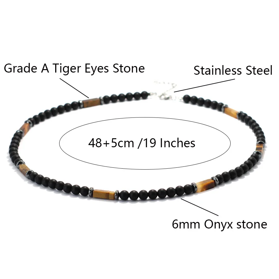 Men Natural Stone Necklace Stainless Steel Buckle Tiger Eyes