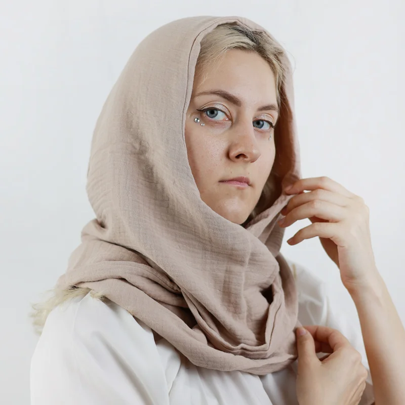 Organic Cotton Unisex Hooded Scarf solid color retro Gauze