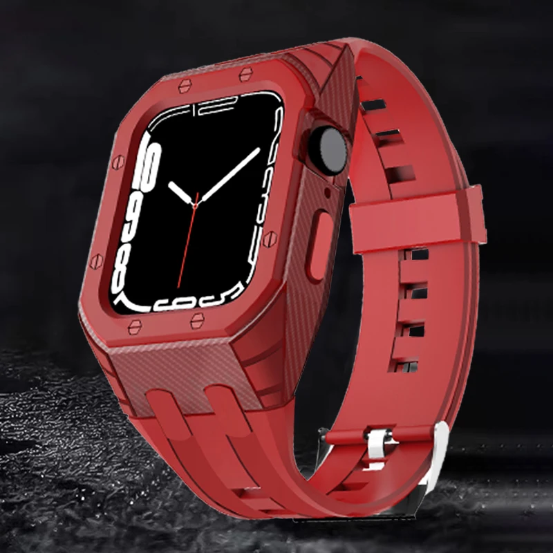 

Carbon Fiber Rubber Modification Kit For Apple Watch 8 7 45mm 44mm 42MM Band Silicone Case Strap For iWatch Series 6 SE 5 4 8 7