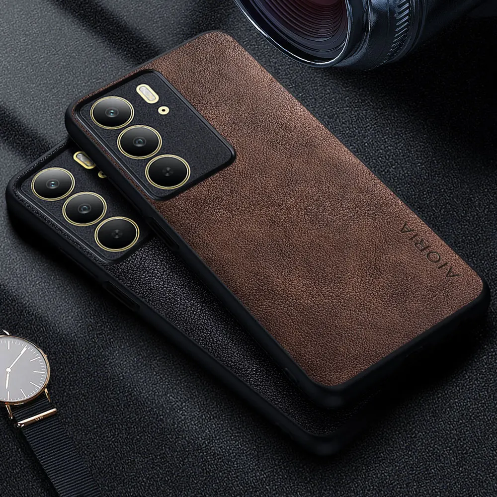 Premium Luxury Leather Phone Case - Retro Business Style Solid Color Cover