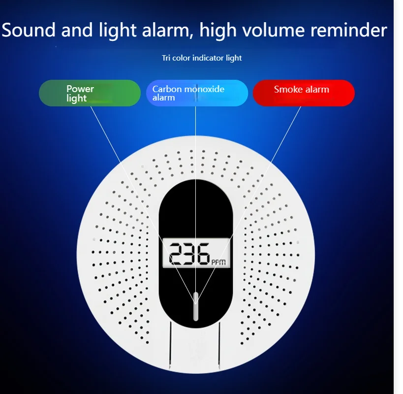 Carbon monoxide smoke fire detector, household multifunctional screen display alarm, gas leak prevention alarm