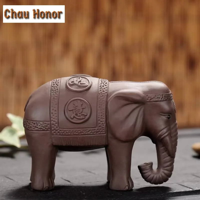 Purple Clay Elephant Tea Pets Auspicious Animal Crafts Creative Ceramic Small Figurines Teahouse Ornaments Home Decor Gifts