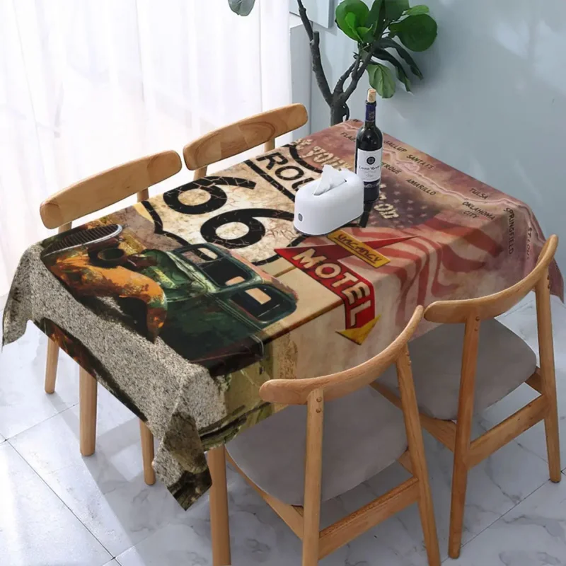 

Rectangular Get Your Kicks On Route 66 Table Cover Fitted USA Highways Road Sign Table Cloth Backed Edge Tablecloth for Dining