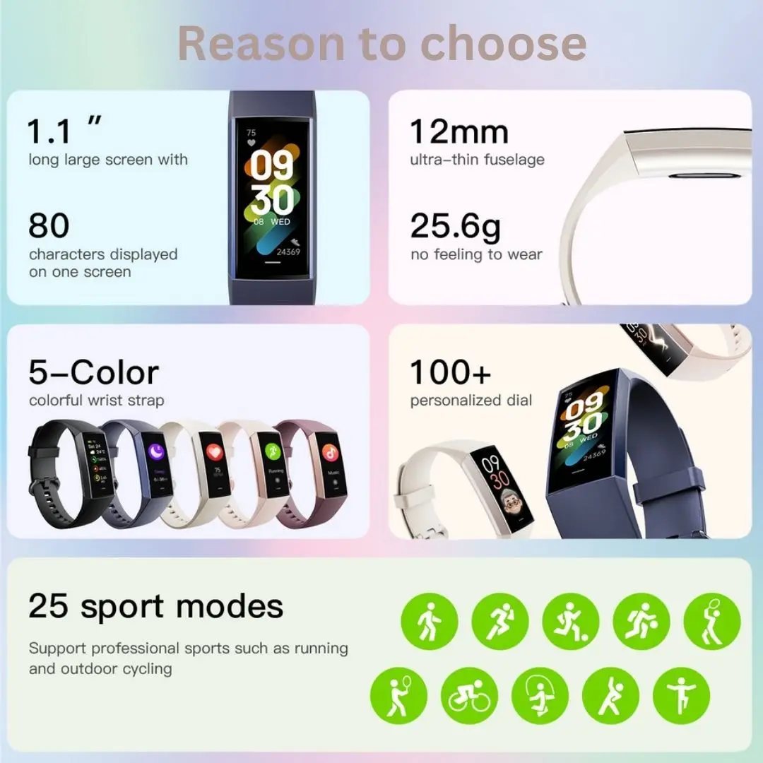 Body Temperature 1.1" Amoled Display Fitness Tracker Bracelet Men Women Waterproof Swimming Heart Rate Blood Oxygen Smart Watch 2