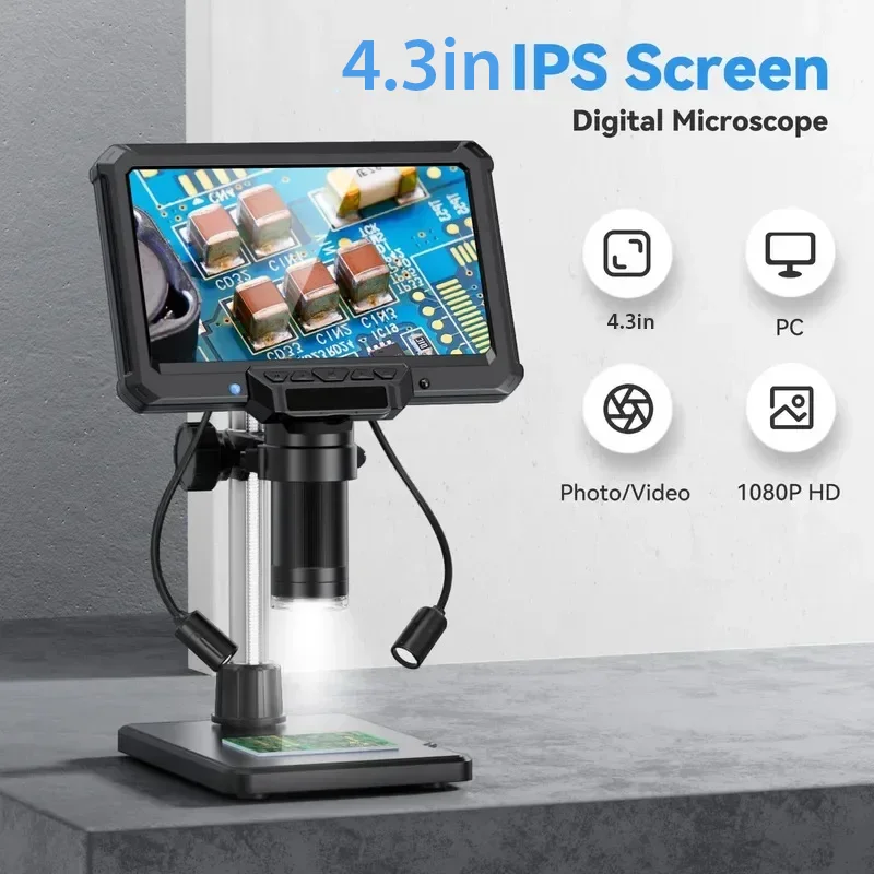 새로운 디지털 현미경 4.3인치 1200배 확대 동전 PCB 회로 수리용 16MP ..