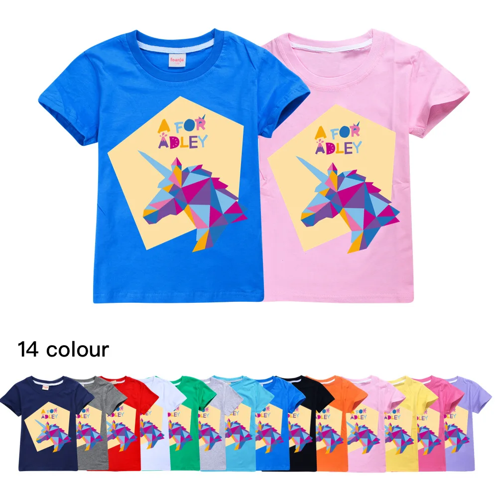

Футболка A for Adley, детская мультяшная одежда, топы с коротким рукавом для маленьких девочек, детская одежда, повседневные модные футболки с круглым вырезом для мальчиков