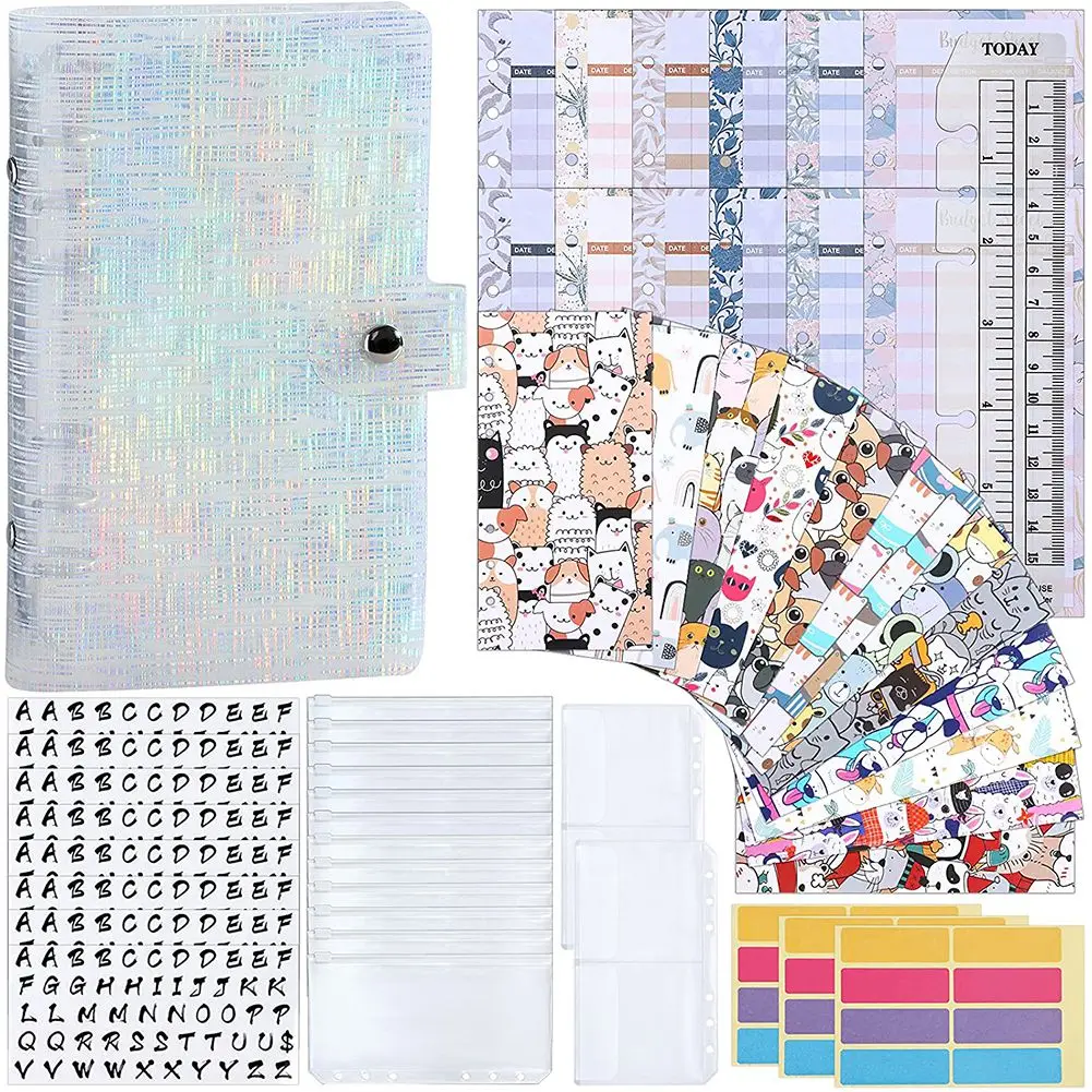 

Budget Binder Envelope System Expense Budget Sheets,A6 PVC Bags,Storage Bags,Alphabet Stickers Silver