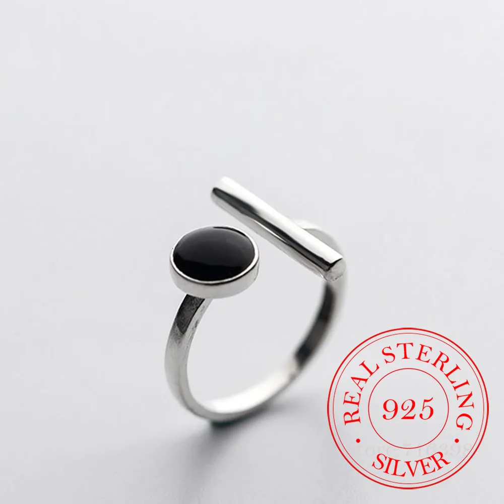 

Fashion 925 Sterling Silver Black Round Open Rings For Women Luxury Designer Jewelry Gift Female Offers With Free Shipping