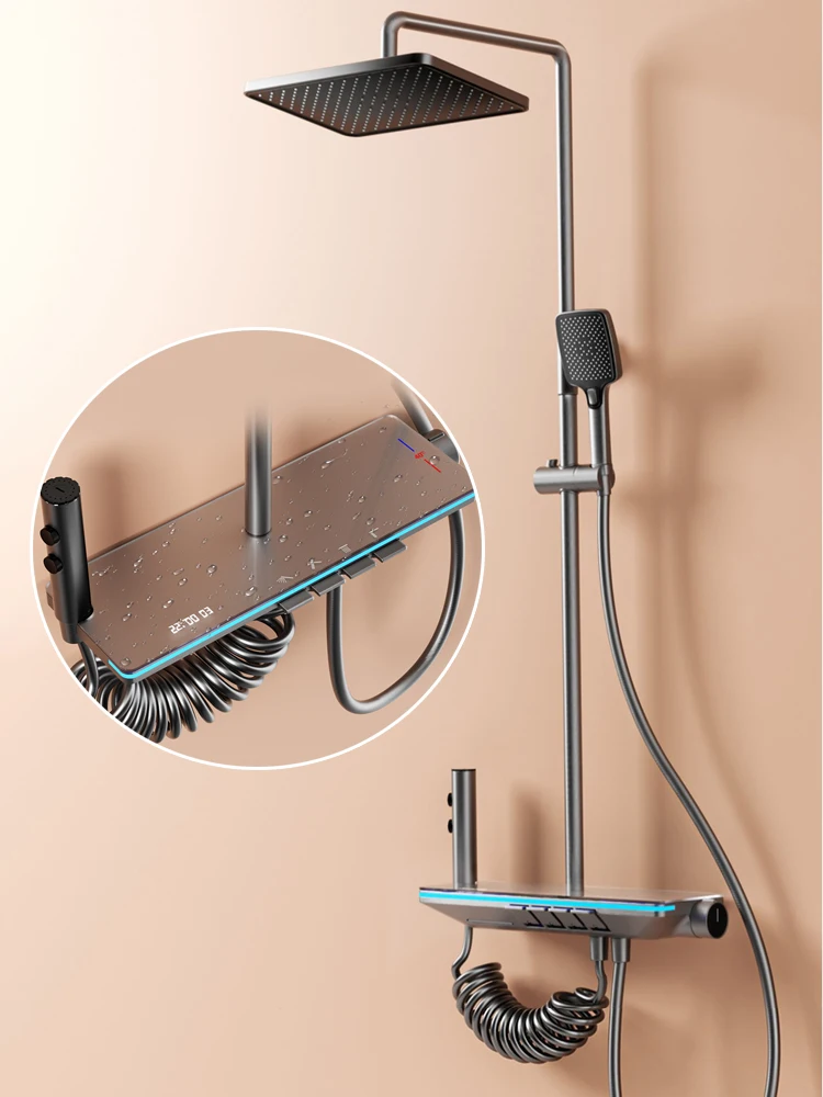 Shower System Thermostat Head Bathroom Set for Digital Display Modern Bath Wall Mount Rainfall