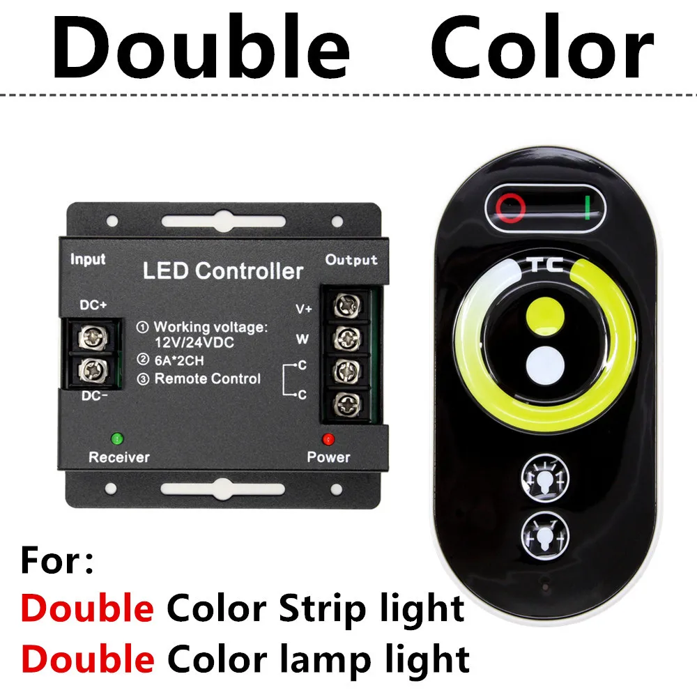 

DC12V-24V 18A RF Remote Wireless Touch RGB Controller 12A 433MHz CCT Single color Dimmer for 5050 3528 LED Strip Lights Tape