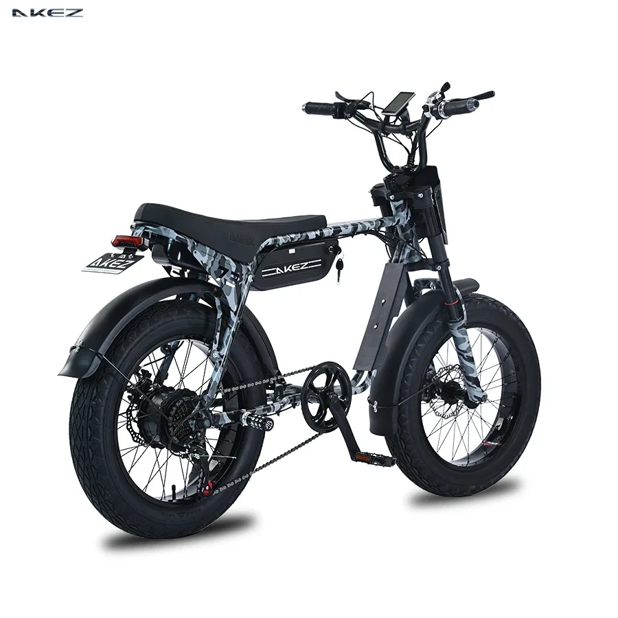 AKEZ Electric Bike Adults 20" Fat Tire 750W Motor Ebike Electric Mountain Snow Bike 48V 13AH Battery Front Fork Suspension