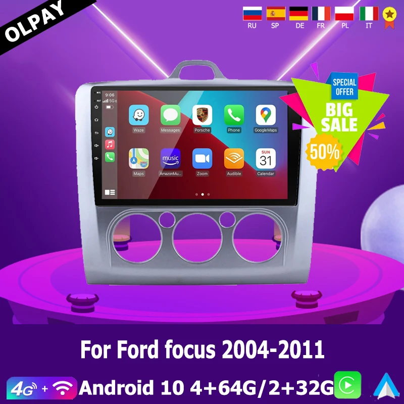 Автомагнитола 2DIN для ford focus 2 3 Mk2/Mk3 10 0 2004-2005 Android 2011 4 + 64 ГБ/2 32 ГБ |