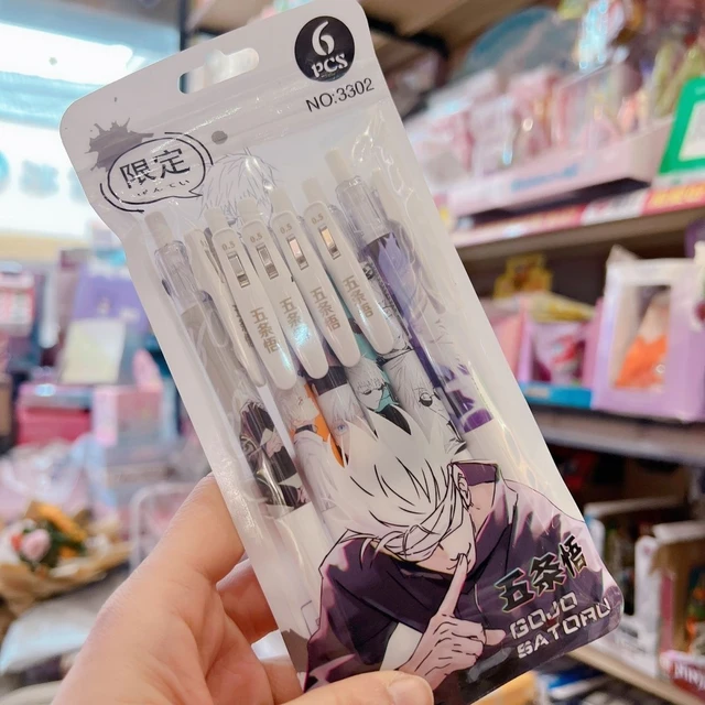 Anime Pens 6pcs Black Gel Ink Ballpoint pens Writing Pen School Supplies  Anime Stationary (buding pen)