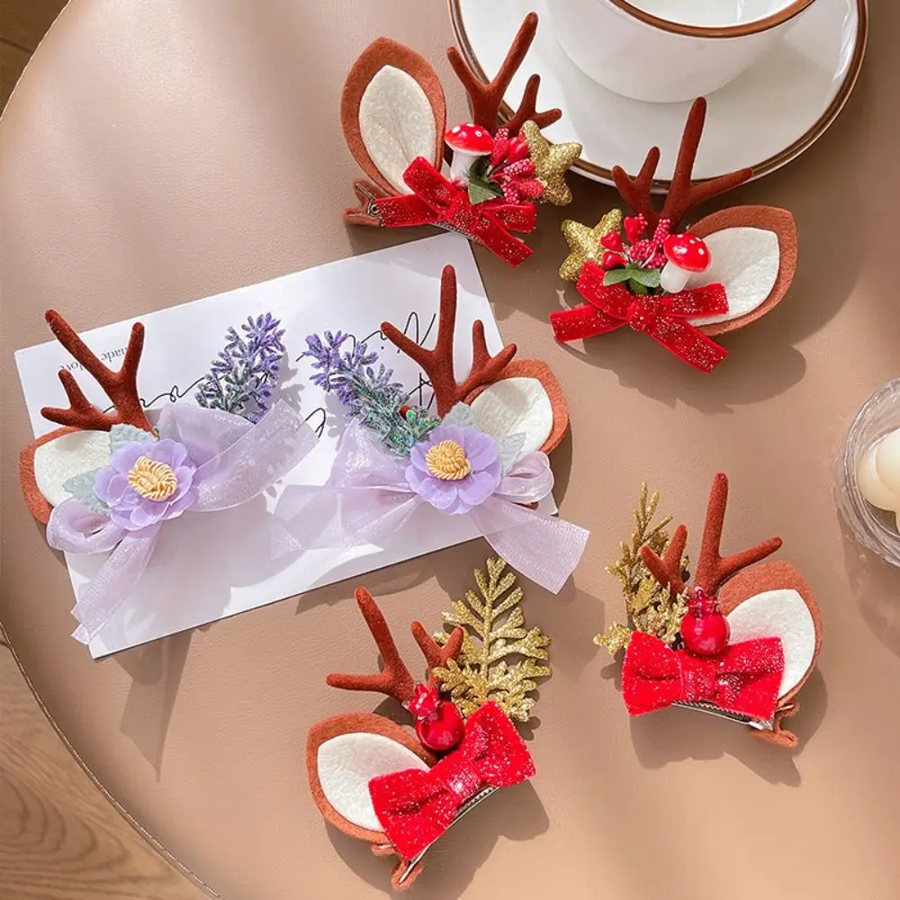 Han Clothes Accessories Antler Hairpin Duckbill Clip Bow Deer Horn HeadWear Flower Hair Decoration Christmas Hair Clip 50pcs lot 7x9 10x14 13x18 cm small organza bags candy jewelry packaging bags wedding decoration christmas gift bag pouches