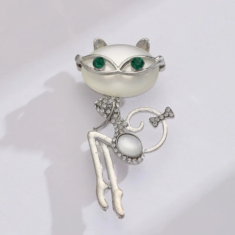 Cartoon Kitten Cat Eye Stone Brooch Elegant Catgirl Suit Collar Pin Women's Fashion Jewelry Accessories Persian Cat Collar Pin