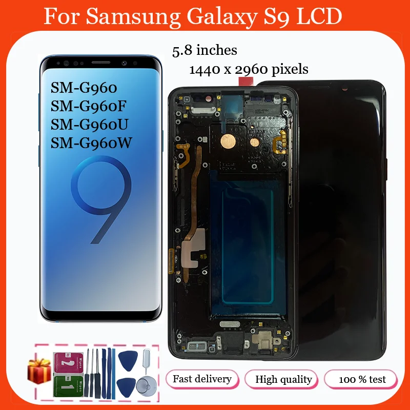 Для Samsung Galaxy S9 LCD 100% протестированный дисплей с дигитайзером сенсорный экран в сборе SM-G960FD S9 G960 ЖК-дисплей с заменой рамки