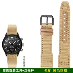 Elegant Blue-Green Nylon and Leather Bracelet Watch Strap - Premium Quality, Fits 20mm & 21mm for 22mm (Khaki Black pin)