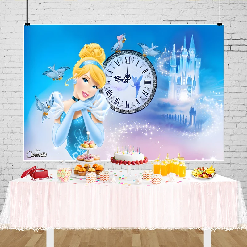 Disney Princess Cinderella Backdrop Castle Blue Dress Blonde Girls